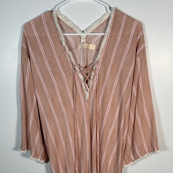 Beachgold Anthropologie Boho Cover Up Midi Dress S Lace Up Tassel - Picture 4 of 14